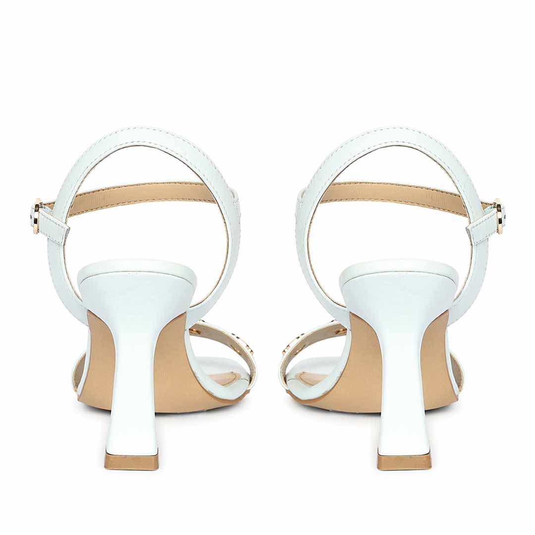 Saint Dahlia sky leather heels, back pair view