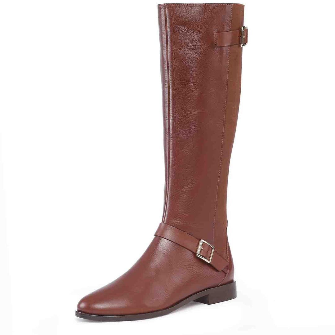 Saint Delores tan leather knee high boots, additional side angle