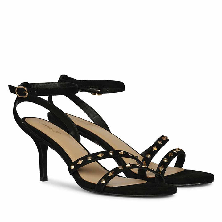 Women's Saint Dovie Studded Black Suede Leather Stilettos, pair view