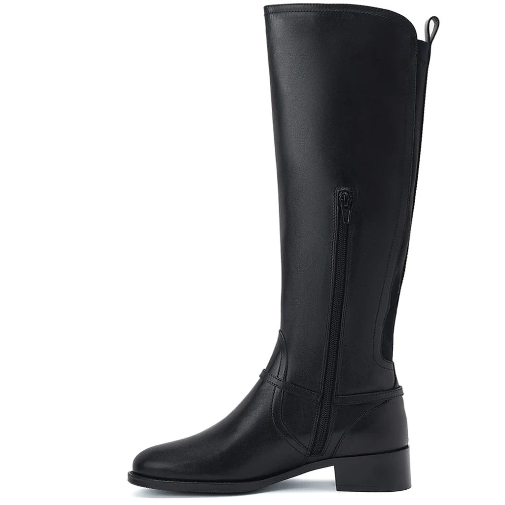 Saint Drusilla black knee high boots, alternate side view showing zip closure
