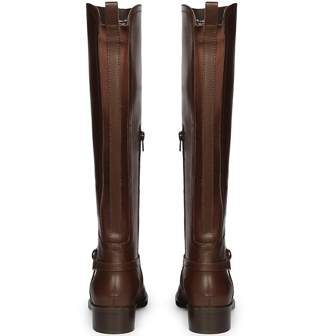 Women's brown leather knee high boots, back pair view
