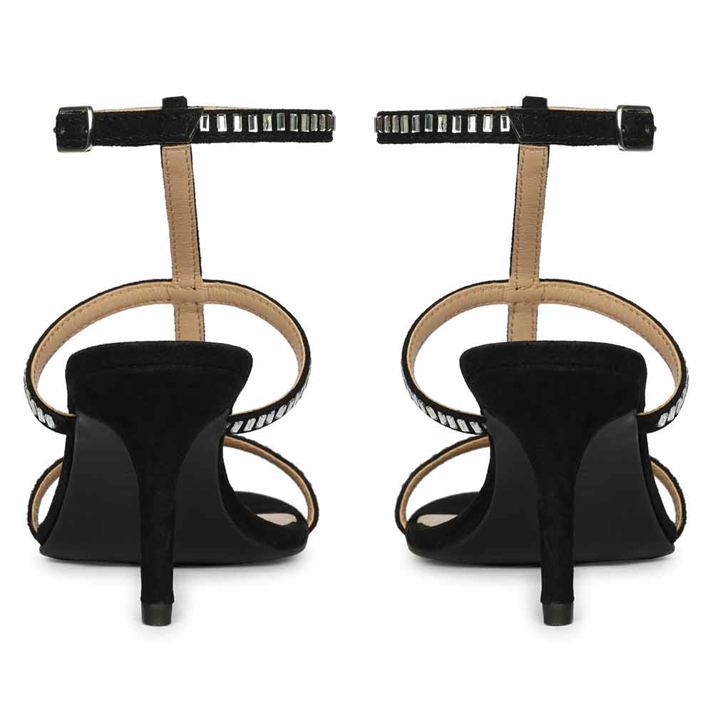 Women's Saint Dylan Strass-Embellished Black Leather Stilettos, back pair view