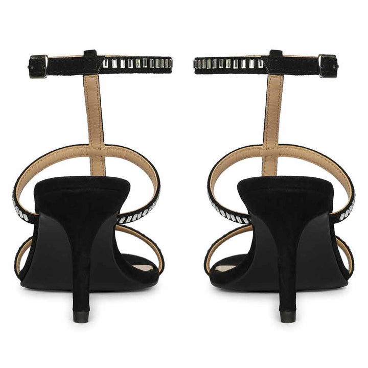 Women's Saint Dylan Strass-Embellished Black Leather Stilettos, back pair view