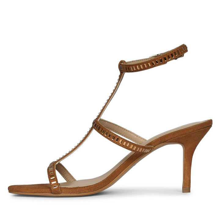 Women's Saint Dylan Strass-Embellished Cuoio Leather Stilettos, angled view