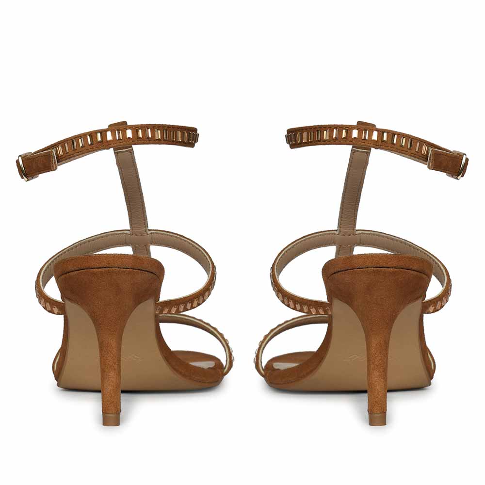 Women's Saint Dylan Strass-Embellished Cuoio Leather Stilettos, back pair view