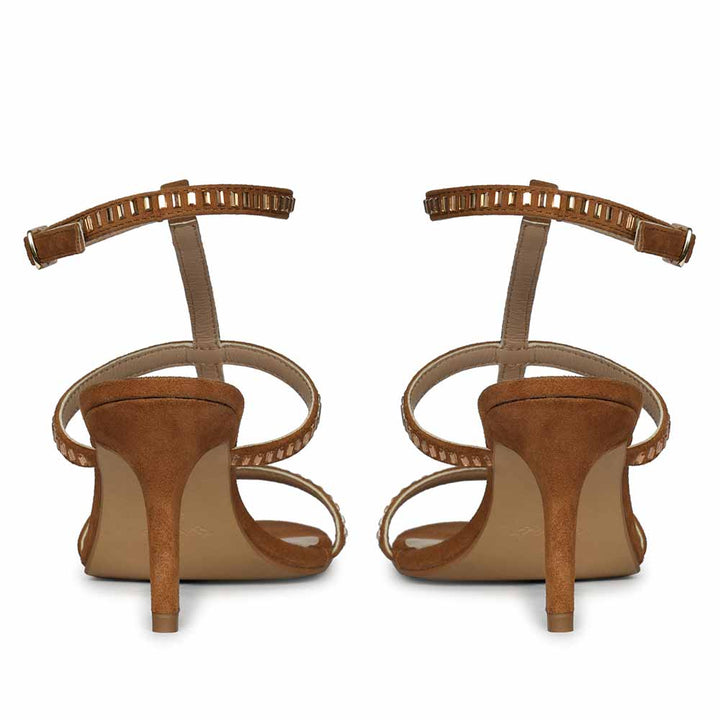 Women's Saint Dylan Strass-Embellished Cuoio Leather Stilettos, back pair view