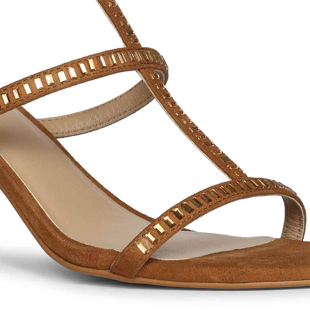 Close-up detail on Women's Saint Dylan Strass-Embellished Cuoio Leather Stilettos