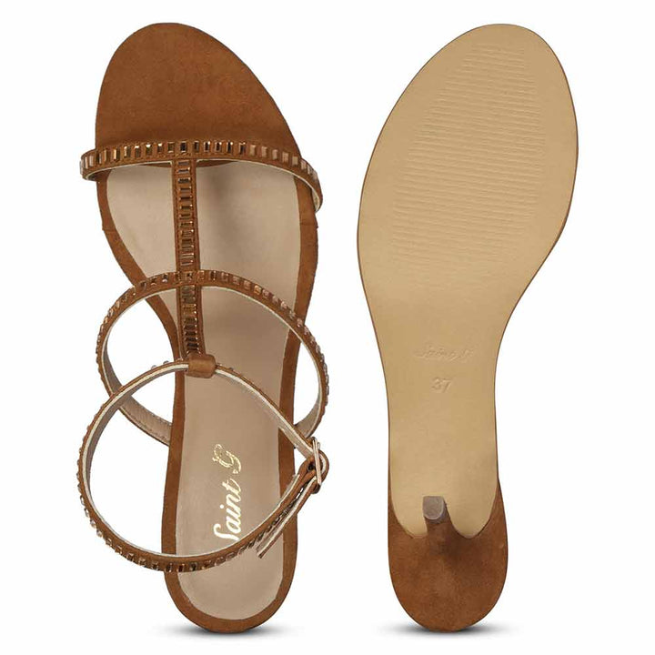 Women's Saint Dylan Strass-Embellished Cuoio Leather Stilettos, sole view