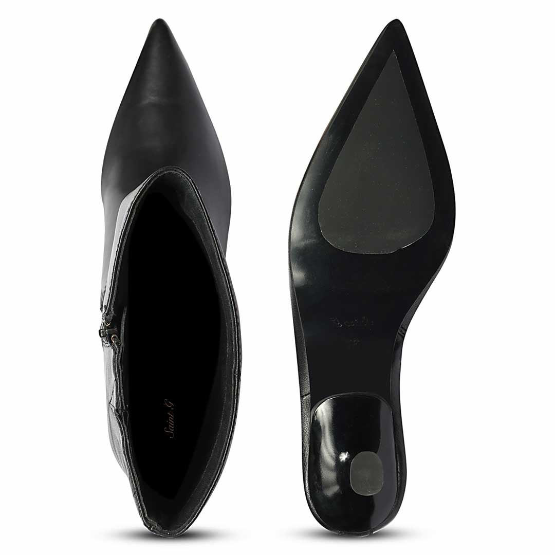 Saint Elara buckle embellished black boots, interior and sole view