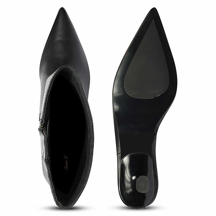 Saint Elara buckle embellished black boots, interior and sole view