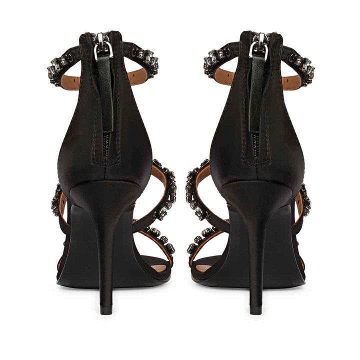 Women's Saint Ella Smoke Stone Embellished Black Leather Heels, back pair view