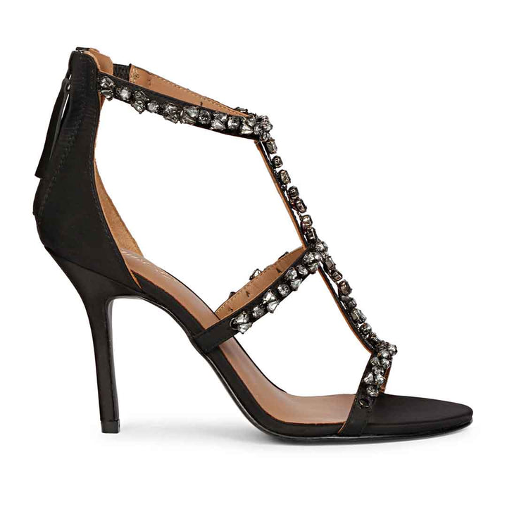 Women's Saint Ella Smoke Stone Embellished Black Leather Heels, side view