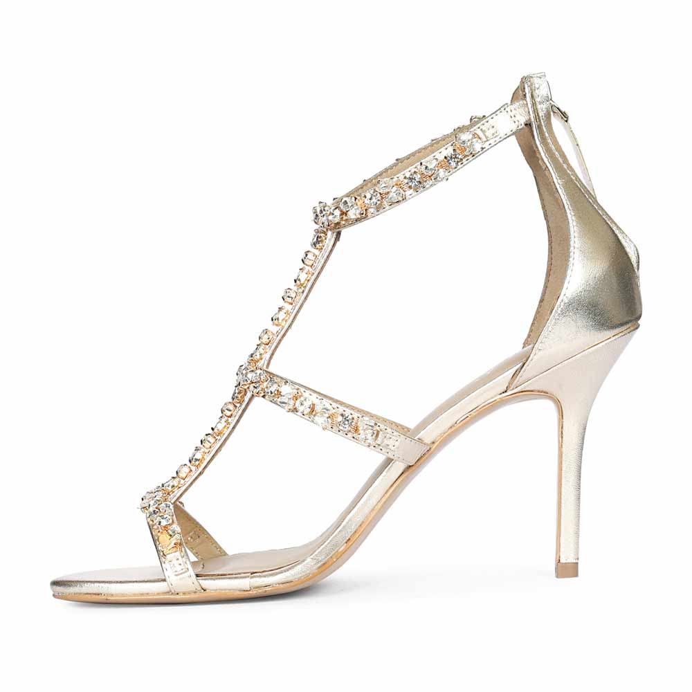 Saint Ella Stone Embellished Metallic Gold Leather Stilettos, angled view