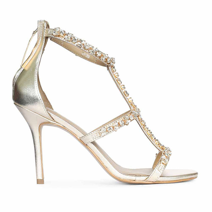 Saint Ella Stone Embellished Metallic Gold Leather Stilettos, side view