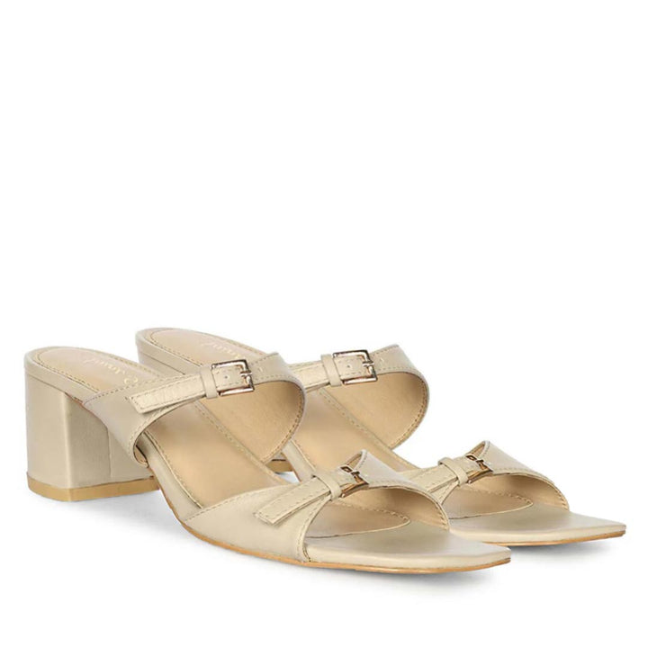 Saint Ellery beige leather low block heel mules, pair view