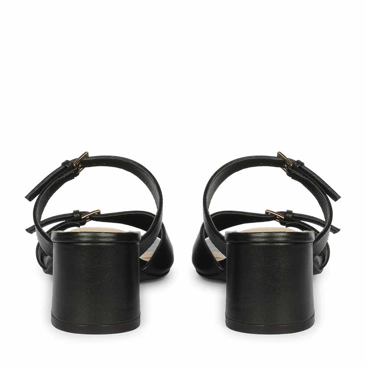 Saint Ellery black leather low block heel mules, back heel view