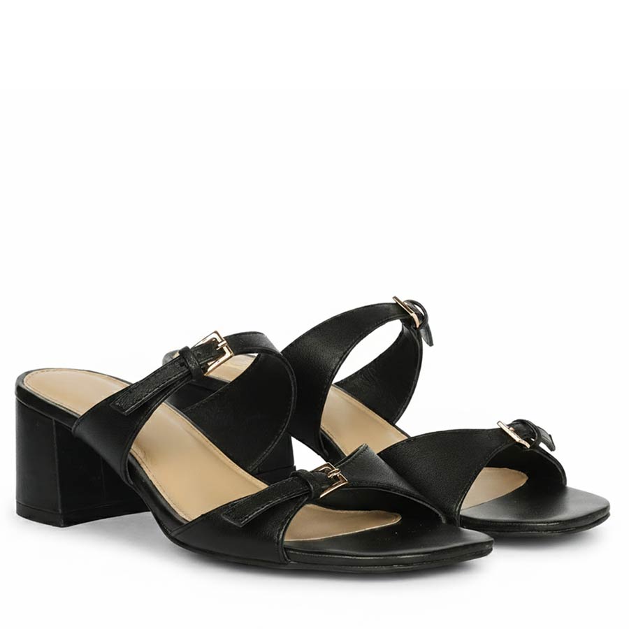 Saint Ellery black leather low block heel mules, pair view