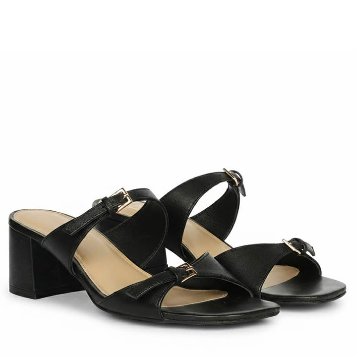 Saint Ellery black leather low block heel mules, pair view
