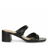 Saint Ellery Buckle Black Leather Low Block Heel Sandals