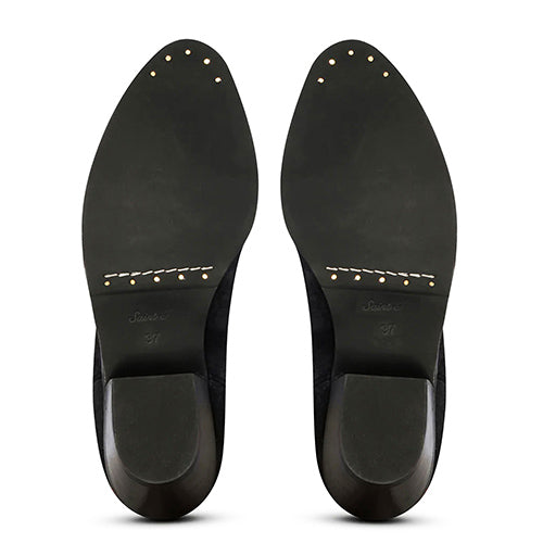 Saint Elodie stitched cobalt suede cowboy boots, sole view