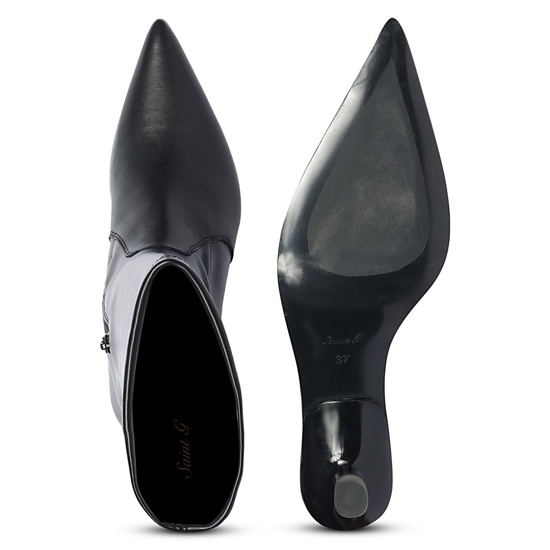 Saint Emilia black kitten heel boots, interior and sole view