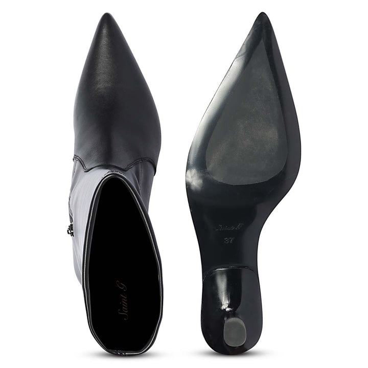 Saint Emilia black kitten heel boots, interior and sole view