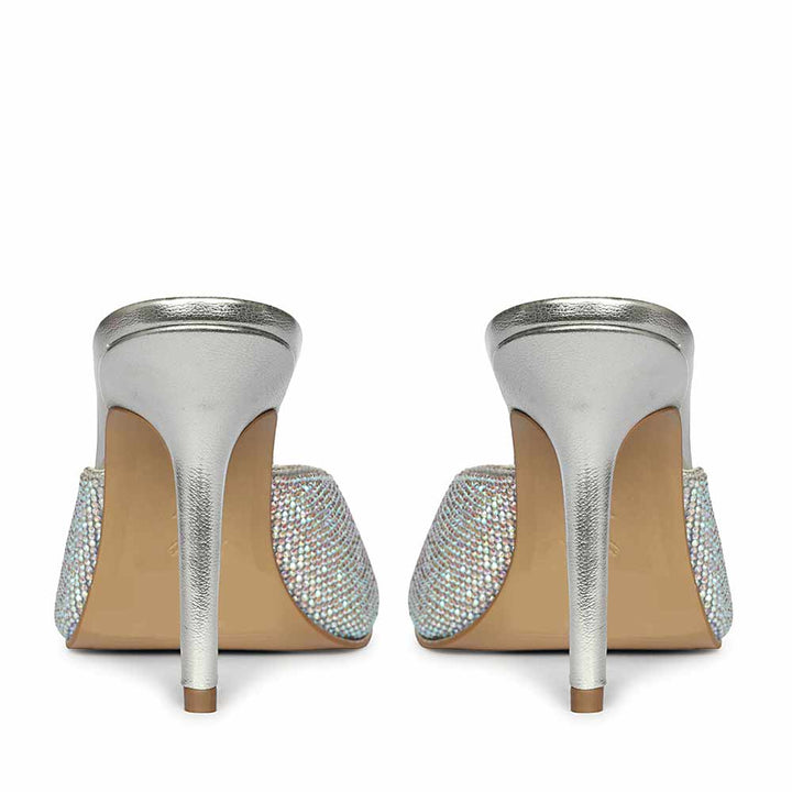 Saint Estrella multi-coloured crystal stiletto heels, embellished pointed-toe design with ankle strap, back view