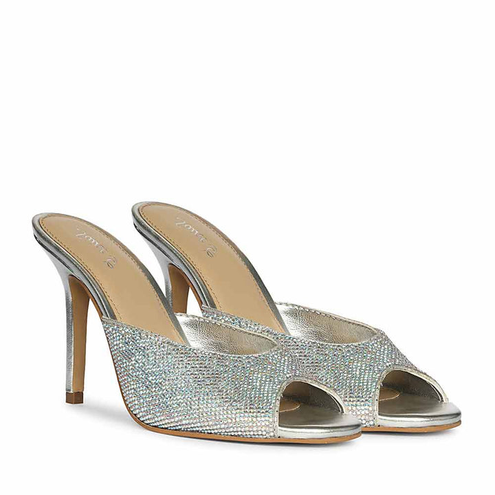 Saint Estrella multi-coloured crystal stiletto heels, embellished pointed-toe design with ankle strap, pair view