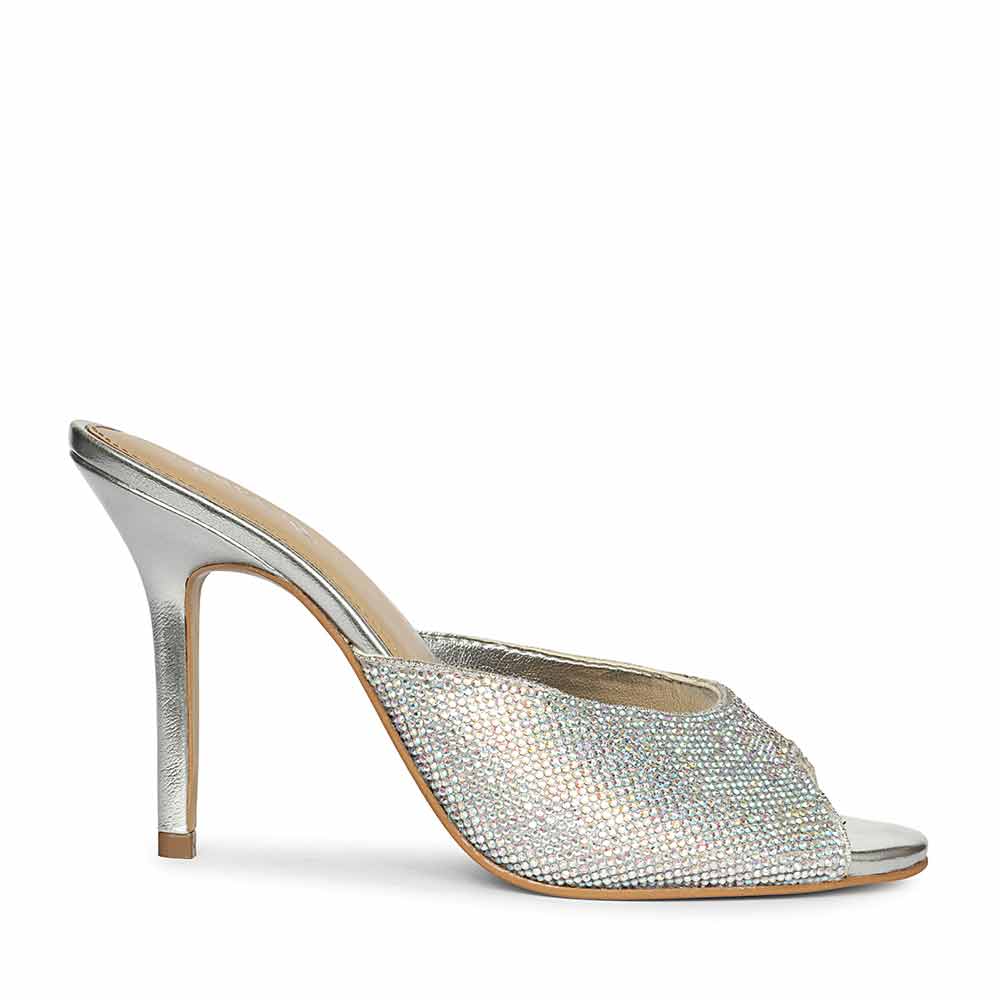 Saint Estrella multi-coloured crystal stiletto heels, embellished pointed-toe design with ankle strap, right view