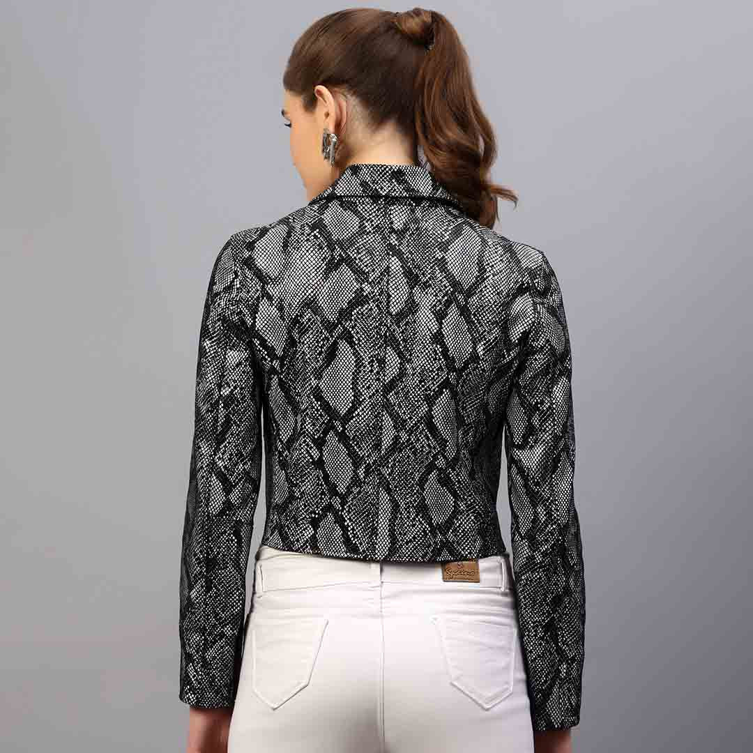 Women's snake print jacket UK by Saint Evie, back view