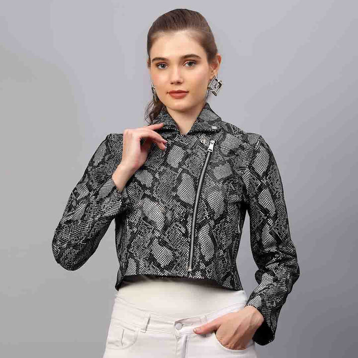 Snake print jacket for women UK, alternate front view