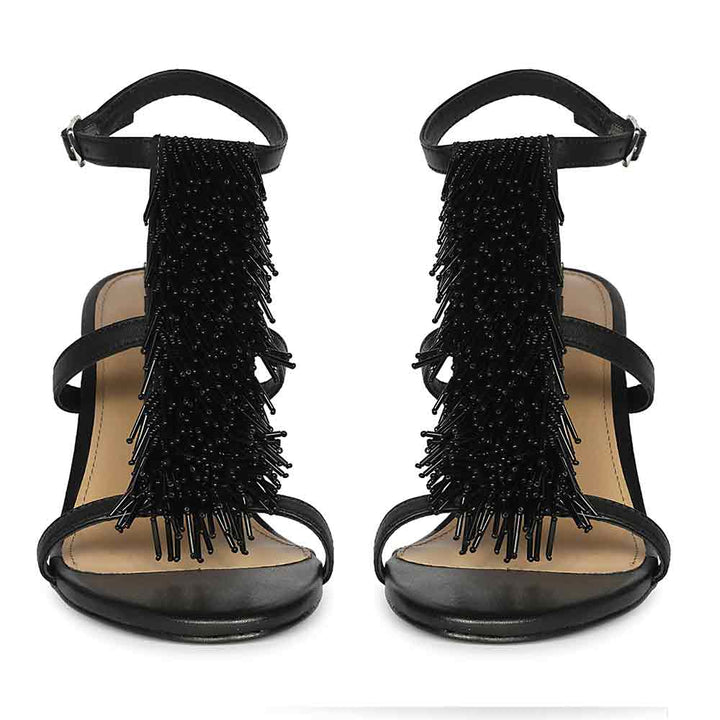 Women's Saint Faye Black Leather Fringe Stilettos,  front pair view