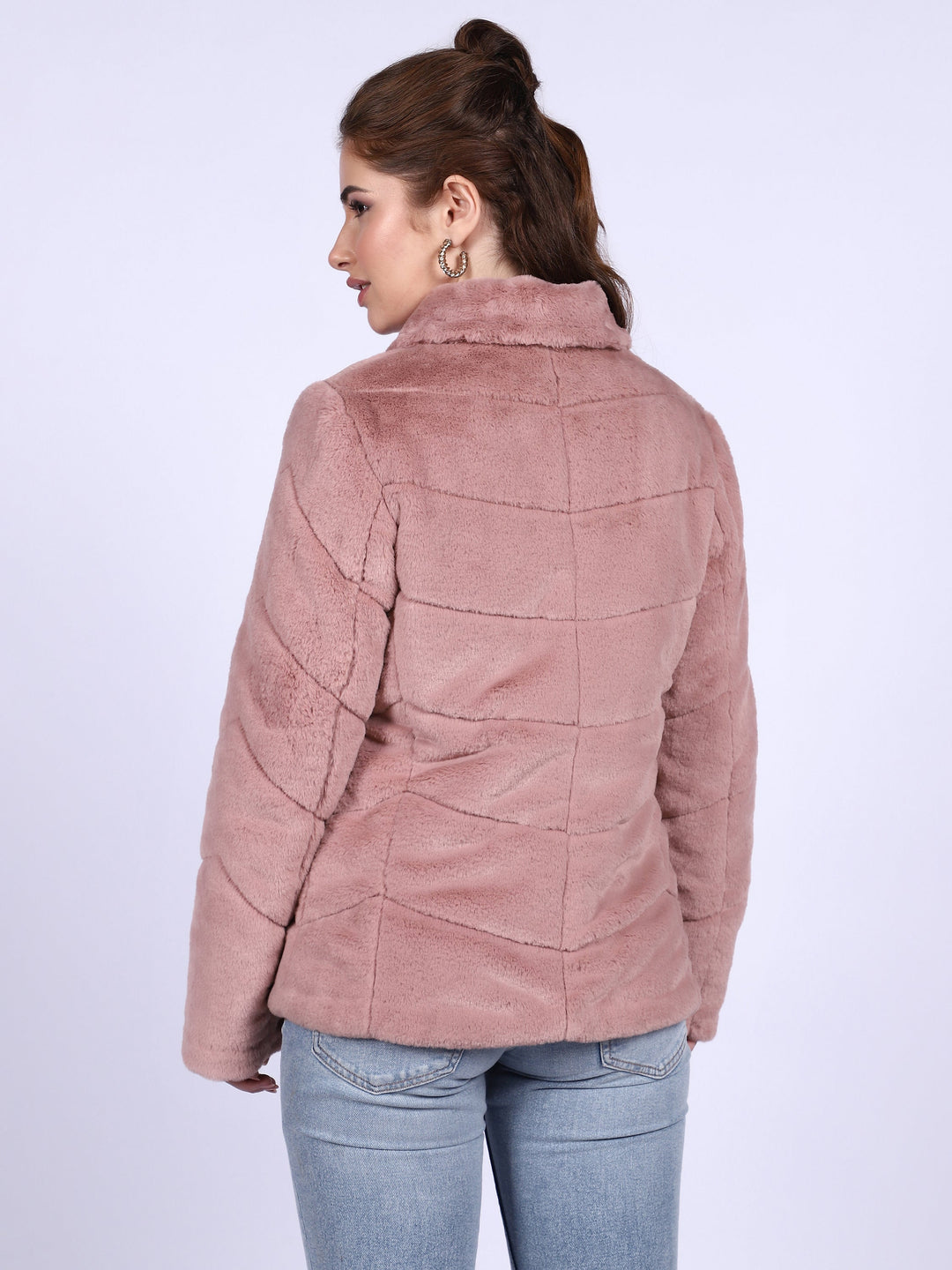 Saint Fernanda dusty rose fur jacket UK, back view