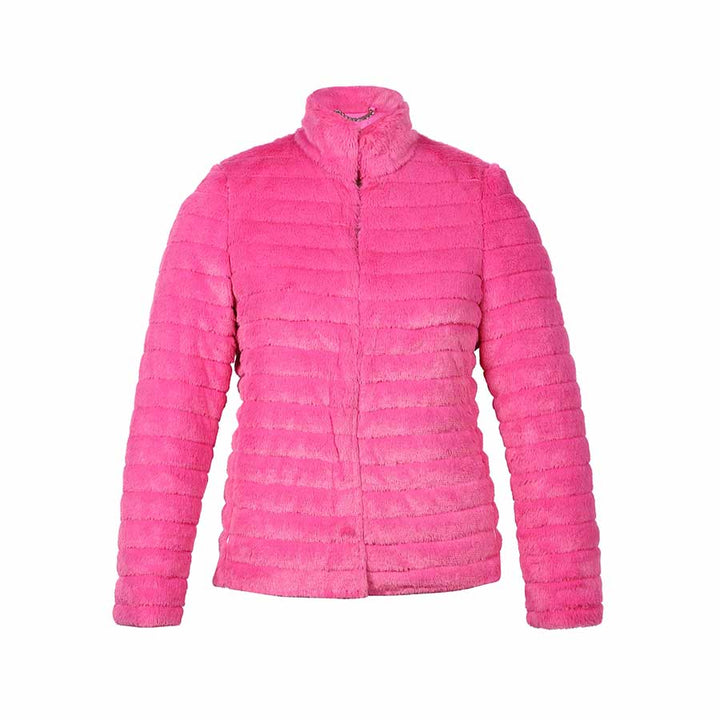 Saint Fernanda pink fur jacket UK, flat product shot