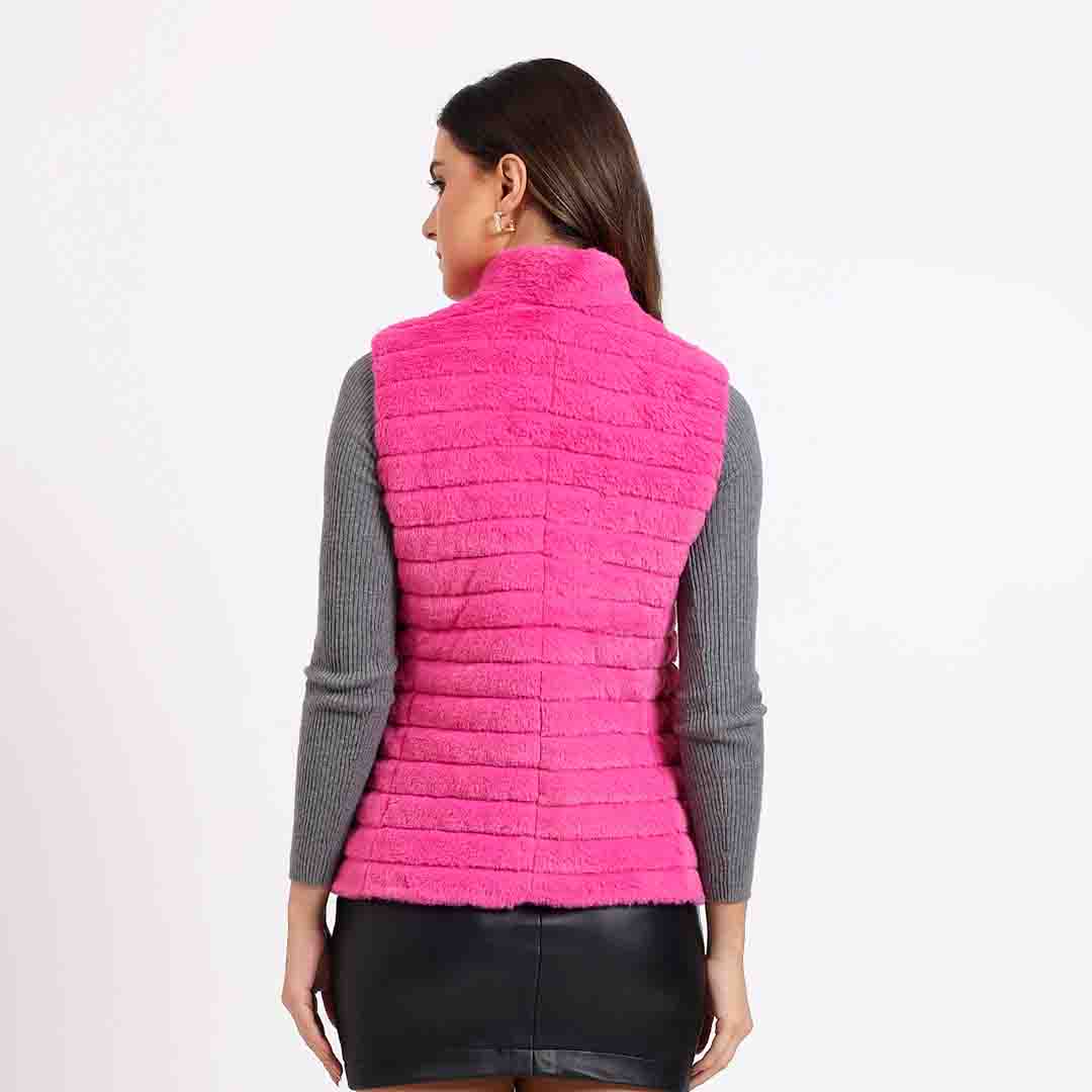 Saint Fernanda pink fur sleeveless vest UK, back view