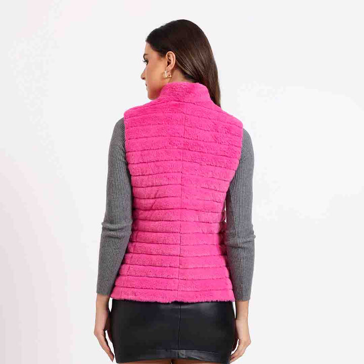 Saint Fernanda pink fur sleeveless vest UK, back view
