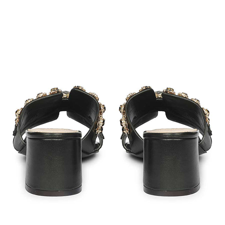 Saint Fiorenza black leather low block heel mules, back heel view