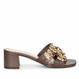 Saint Fiorenza Stone Embroidered Brown Leather Low Block Heels