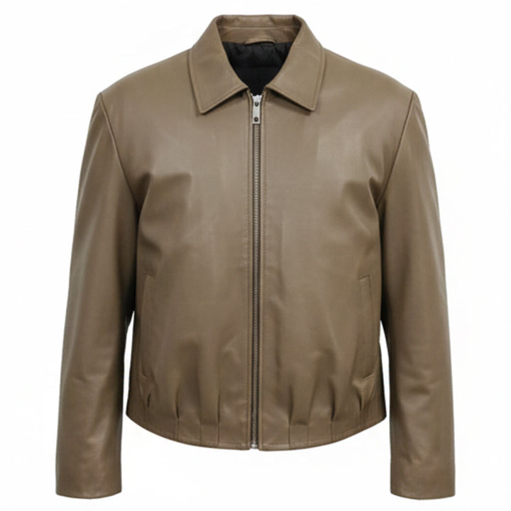 Saint Ginevra olive leather jacket UK, flat product shot