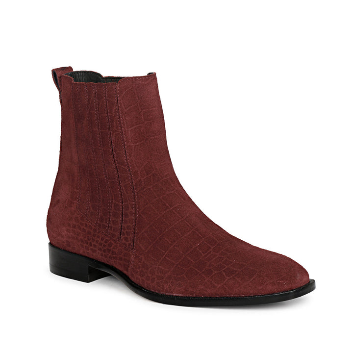Saint Gorile designer chelsea boots men burgundy suede – angled view