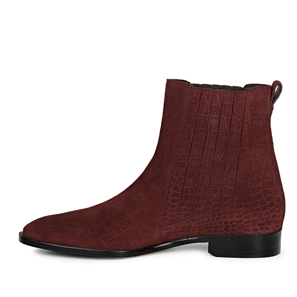 Saint Gorile burgundy croco print chelsea boots for men – right angle view