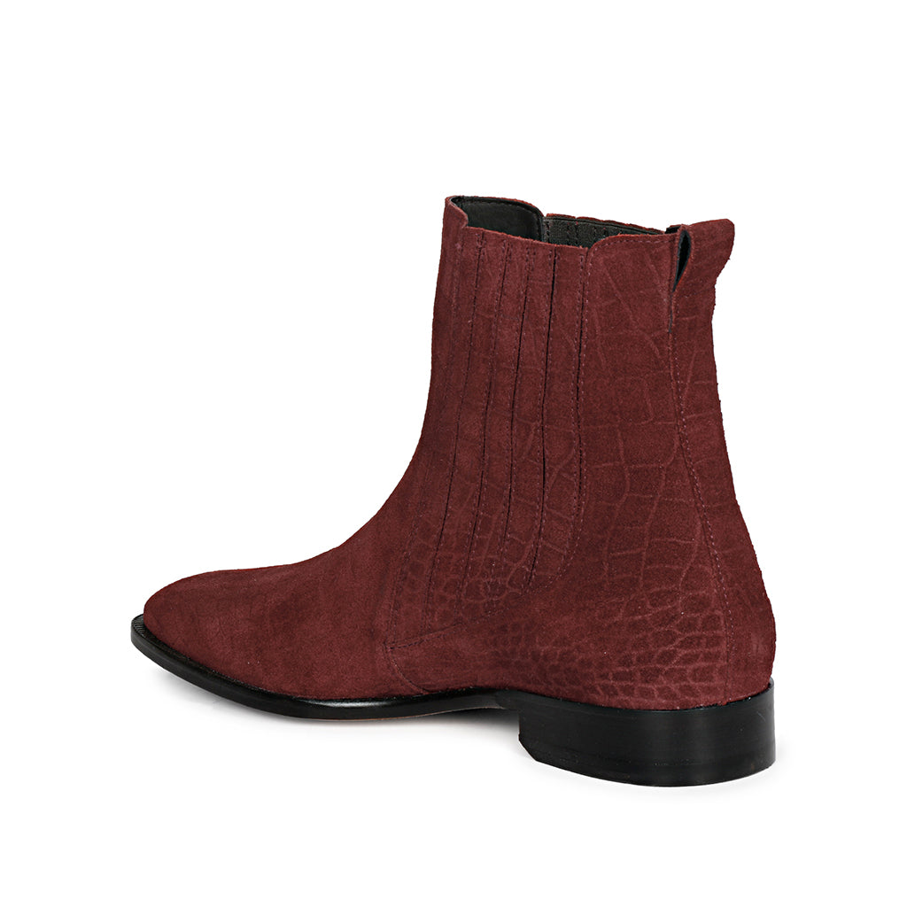 Saint Gorile burgundy croco mens chelsea boots uk – side back profile