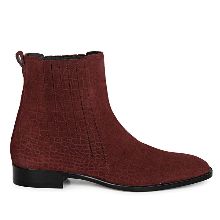 Saint Gorile burgundy croco print suede chelsea boots men – side view
