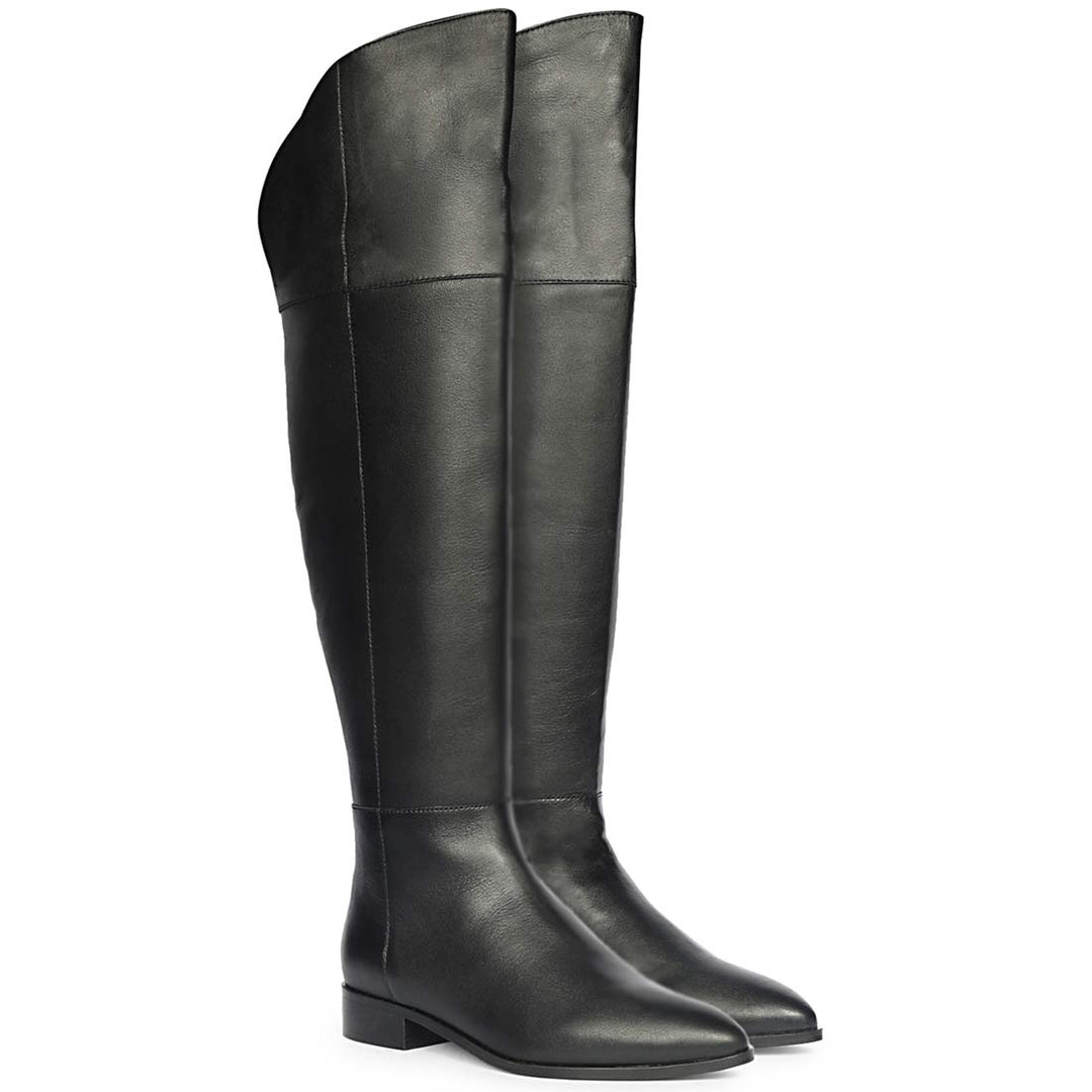 Black leather above the knee boots for women UK, pair view