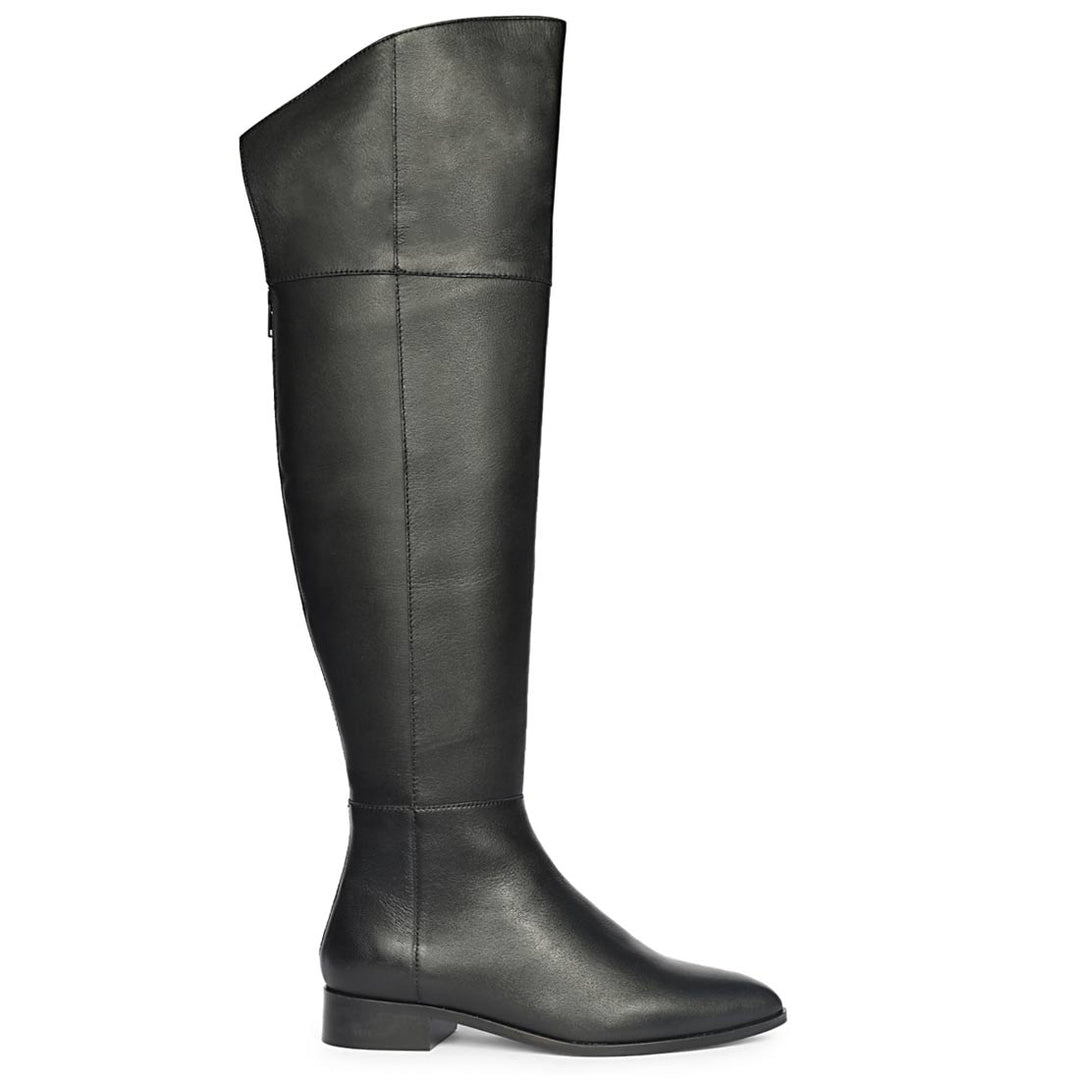 Saint Grace black leather above the knee boots for women UK, side view