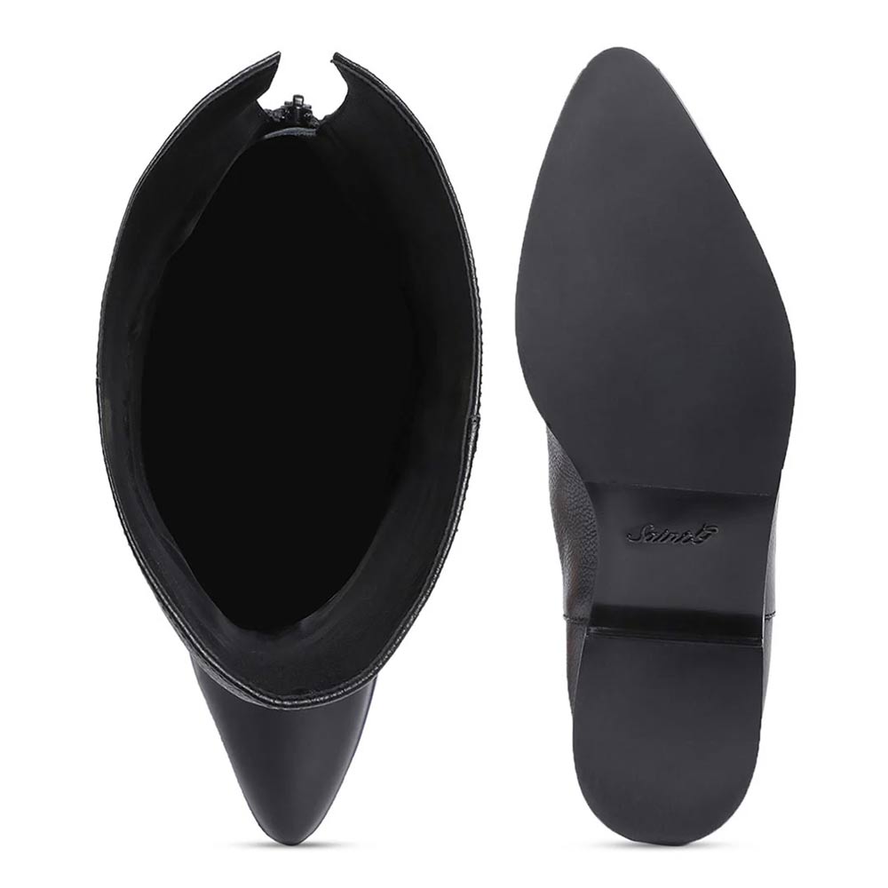 Saint Grace black leather boots UK, interior and sole view