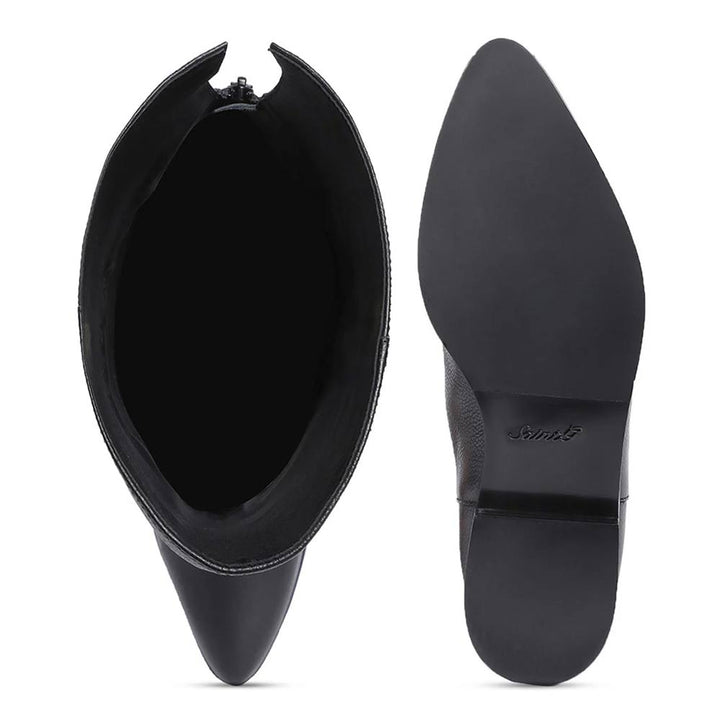 Saint Grace black leather boots UK, interior and sole view