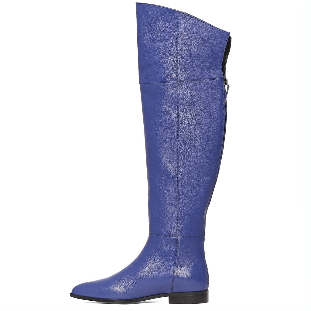 Saint Grace blue leather boots UK, additional side angle showing zip closure