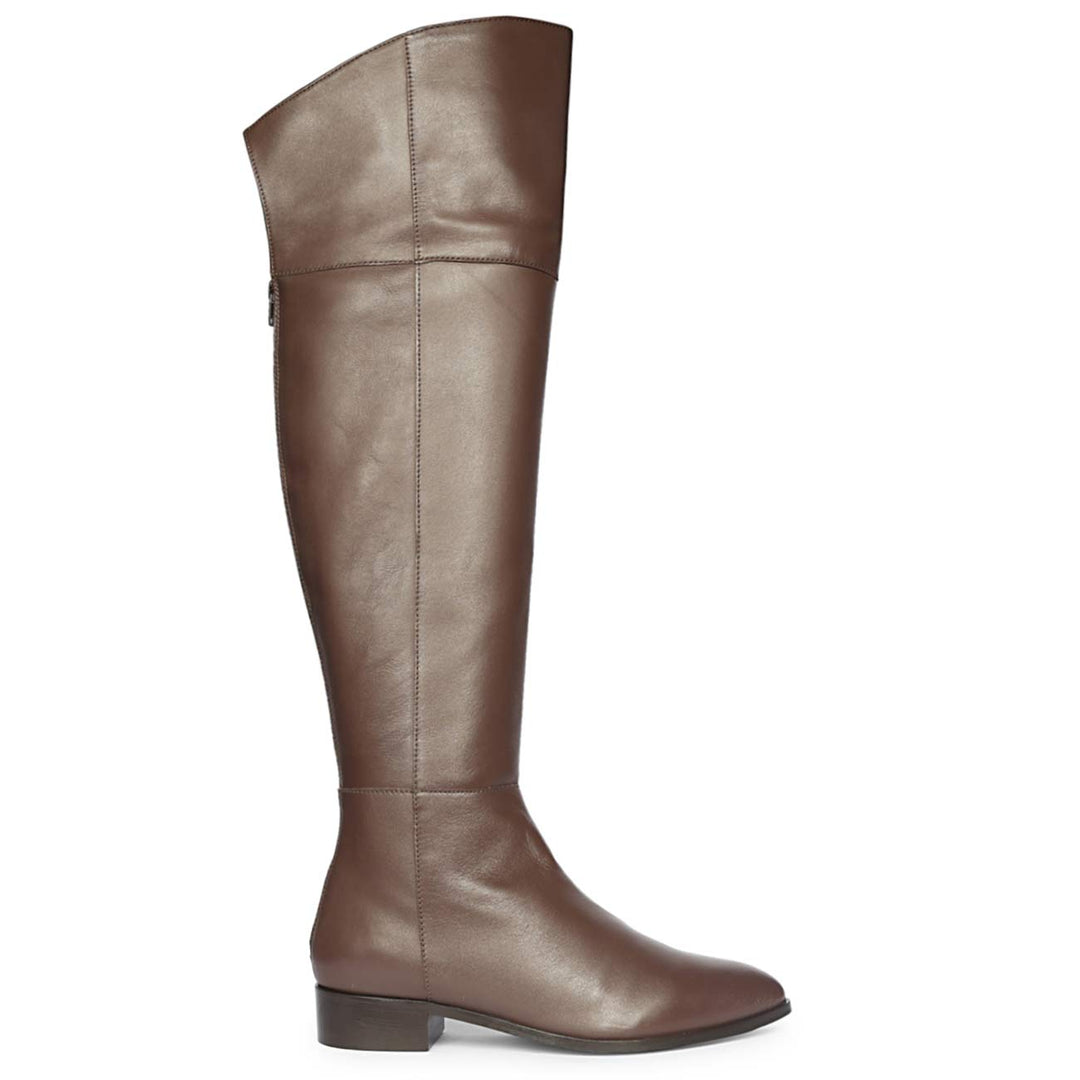 Saint Grace brown leather above the knee boots for women UK, side view