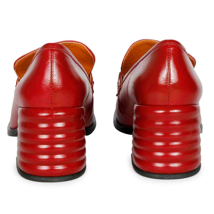 Women's Red Leather Horsebit Loafers, Back Heel View — Best Ladies Shoes UK